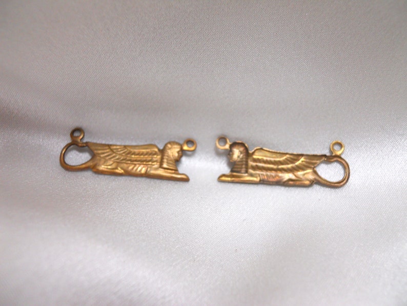 Pair Vintage Brass Sphinx Charms image 3