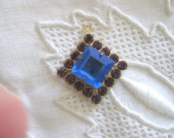 Vintage 14mm Square Swarovski Blue Crystal Charm Finding