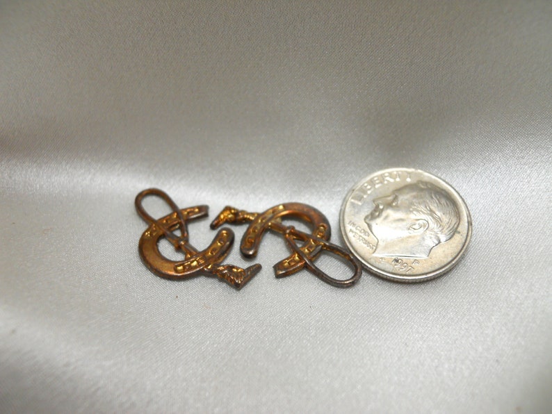 Pair Vintage Brass Equestrian Horse Shoe Crop Charms image 2