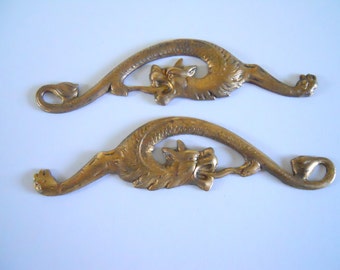 Vintage Right and Left Brass Dragon Stampings