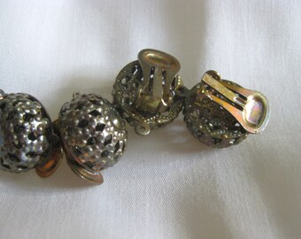 2 Pair Vintage Filigree Oxidized Brass Clip Earrings