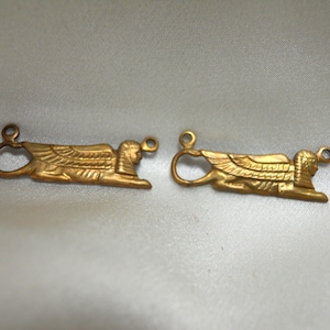 Pair Vintage Brass Sphinx Charms image 1