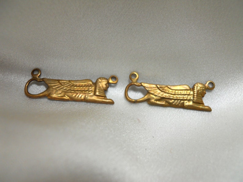 Pair Vintage Brass Sphinx Charms image 1