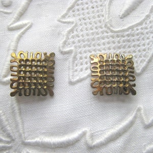Pair Brass Woven Pattern Square Stampings