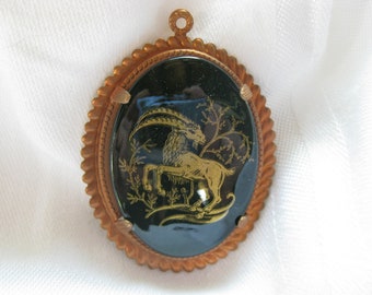 Vintage Capricorn Zodiac Cameo Pendant