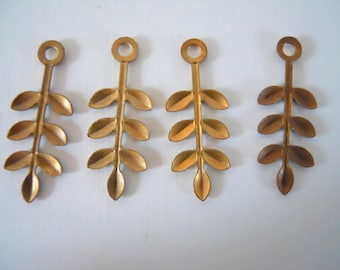 4 Vintage Brass Leaf findings