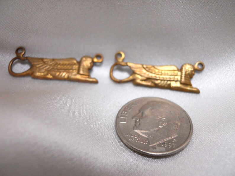 Pair Vintage Brass Sphinx Charms image 2