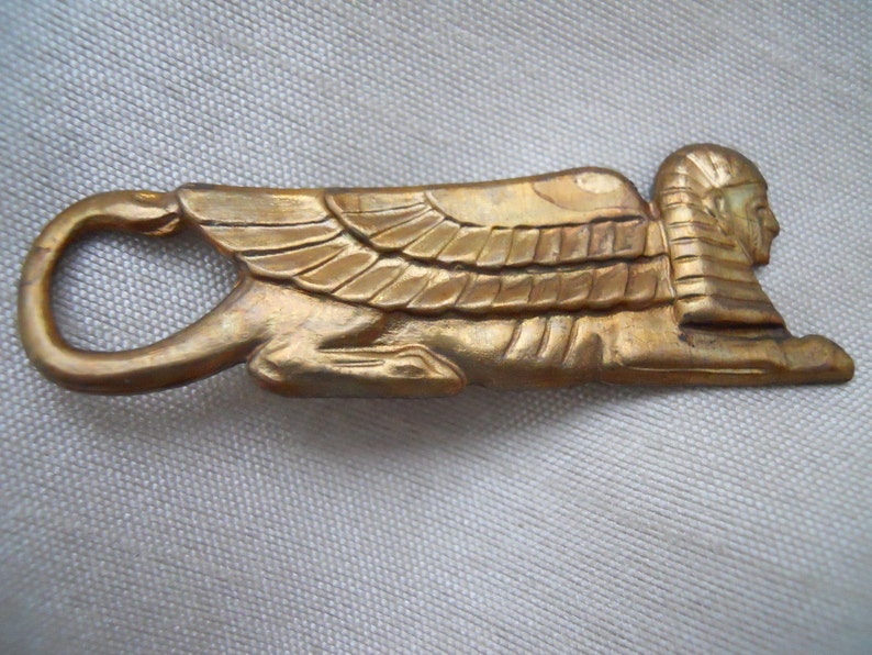 Vintage Oxidized Brass Egyptian Sphinx Stamping image 2