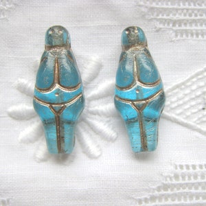 Pair Czech Glass Goddess Aqua Blue