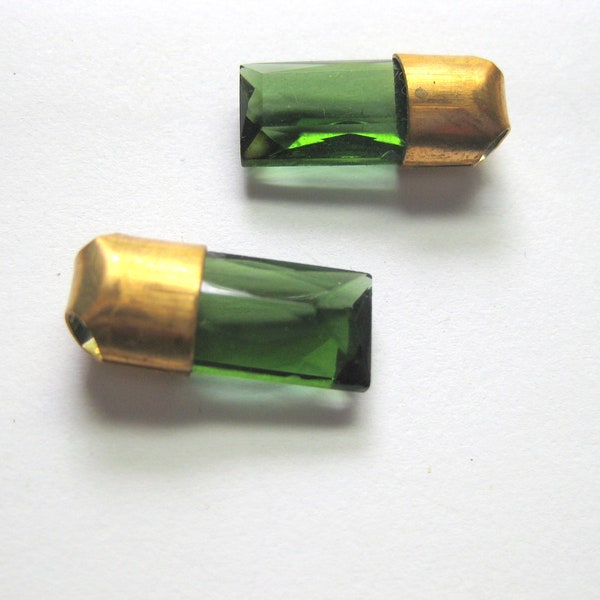 Pair Industrial Vintage West German Green Glass Capped Baguettes