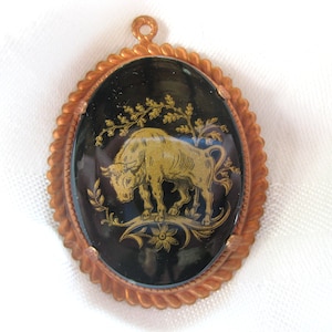 Vintage Taurus Bull Zodiac Cameo Pendant