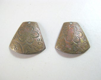 Pair Vintage Engraved Floral Brass Stampings