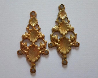 Vintage Oxidized Brass Art Deco Floral Findings