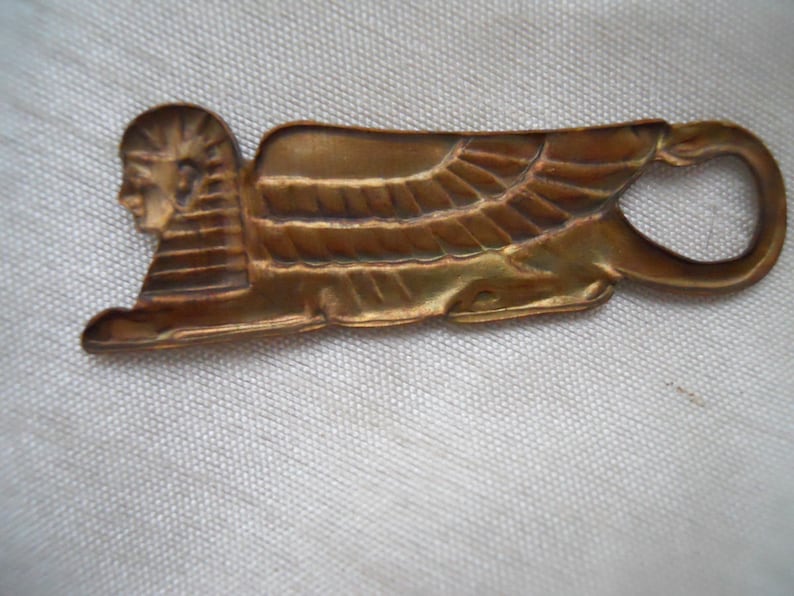 Vintage Oxidized Brass Egyptian Sphinx Stamping image 4