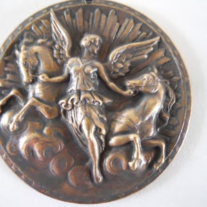 Vintage Brass Victory Angel and Horses Stamping