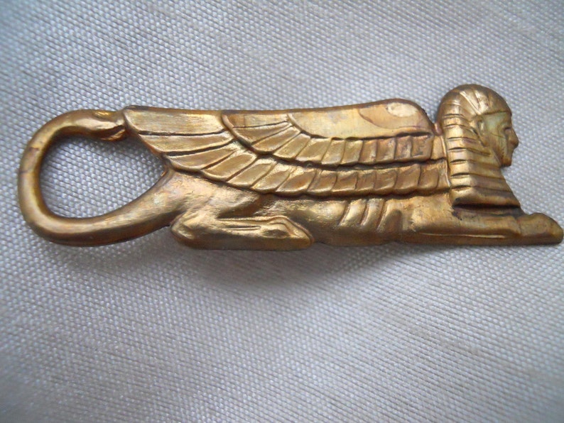 Vintage Oxidized Brass Egyptian Sphinx Stamping image 1