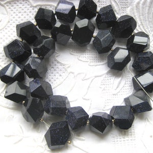 Blue Goldstone Faceted Nugget Bead Strand image 3