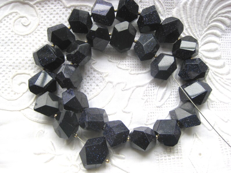 Blue Goldstone Faceted Nugget Bead Strand image 3