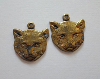 Vintage Brass Cat Head Charms