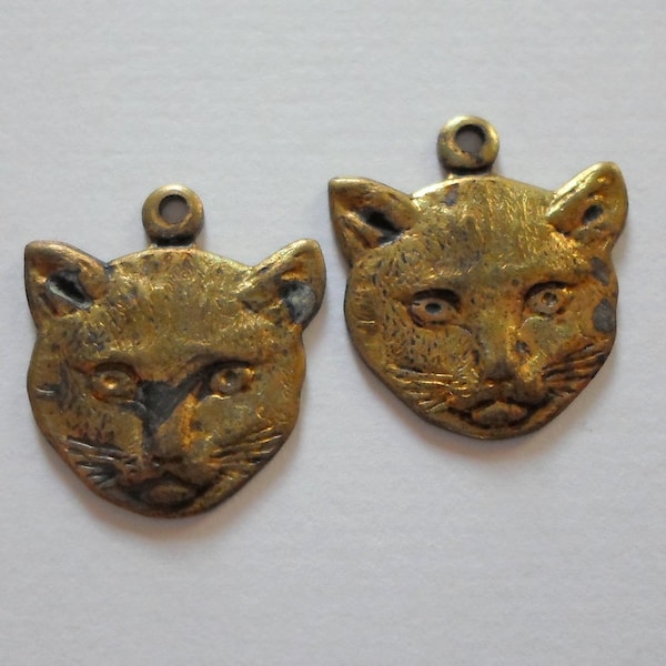 Vintage Brass Cat Head Charms