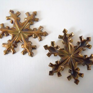 Pair Vintage Brass Snowflake Stampings image 3