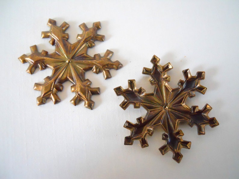 Pair Vintage Brass Snowflake Stampings image 3