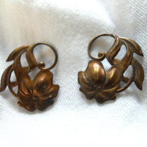 Pair Vintage Brass Flower Charms Stampings
