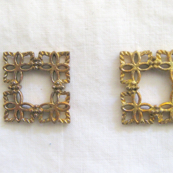 Pair Filigree Brass Square Stampings