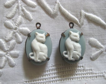 Pair Vintage German Cat Cameos