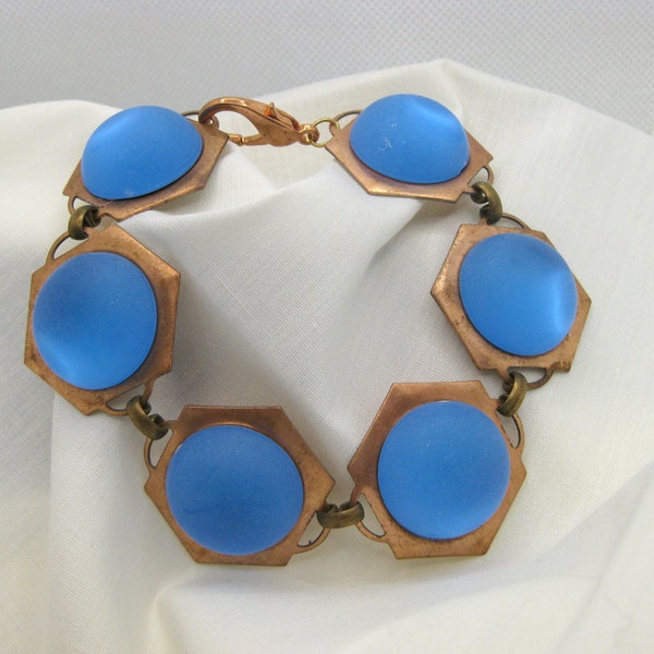 Vintage 1960's Glowing Blue Lucite Stone Bracelet