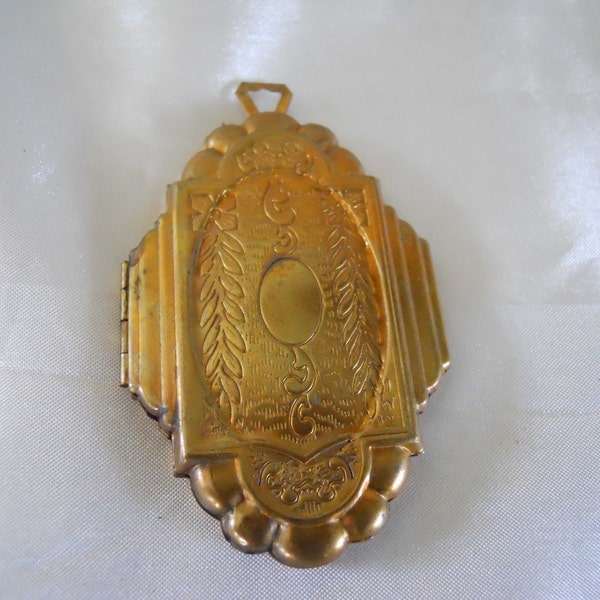 Sale Large Brass Floral Etched Locket