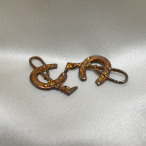 Pair Vintage Brass Equestrian Horse Shoe Crop Charms image 1