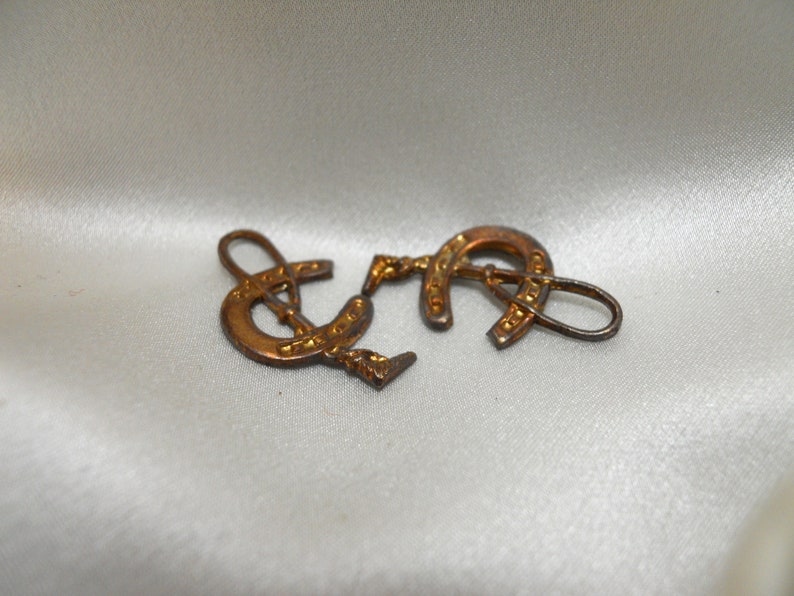 Pair Vintage Brass Equestrian Horse Shoe Crop Charms image 1