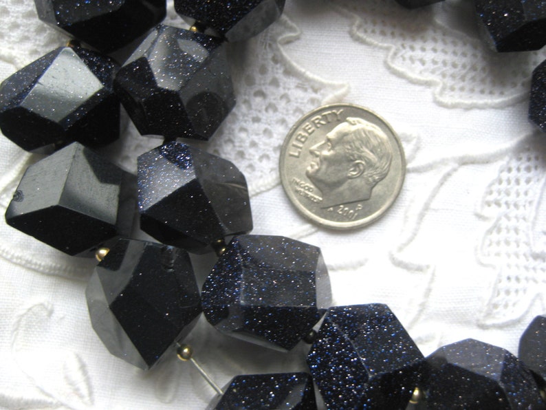 Blue Goldstone Faceted Nugget Bead Strand image 2