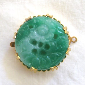 Vintage Asian Green Glass Brass Clasp 1 Strand image 1