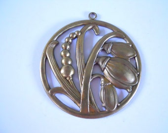 Vintage Brass Flower Floral Stamping Pendant