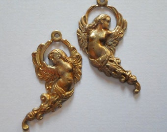 Vintage Oxidized Brass Opposing Fairy Charm Findings