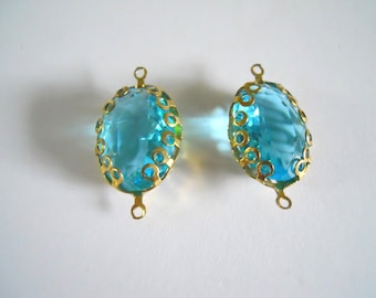 Vintage Glass Cabochon Connector Blue Topaz