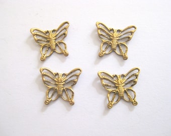 4 Tiny Brass Filigree Butterflies