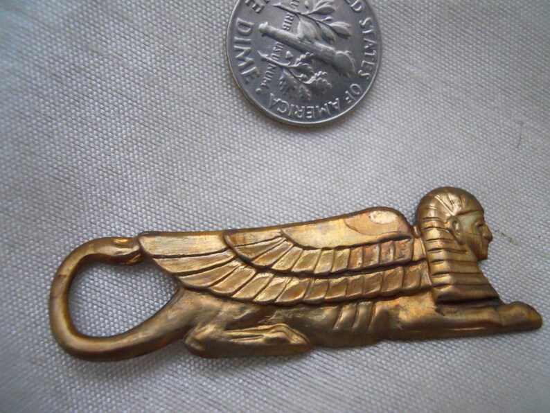 Vintage Oxidized Brass Egyptian Sphinx Stamping image 5