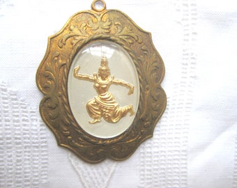 Vintage Brass Asian Intaglio Pendant