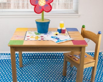 Splat Mat/Tablecloth "Blue Lollipop Flowers " - Laminated Cotton BPA  & PVC Free - Choose Your Size below!