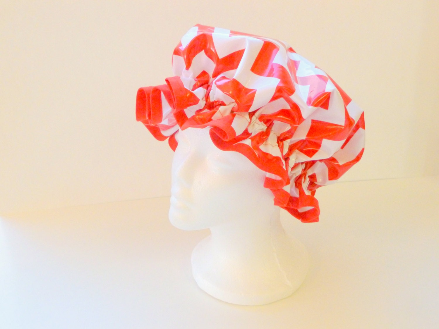 Vintage Shower Caps Red Chevron Adult Size Wipeable and Etsy