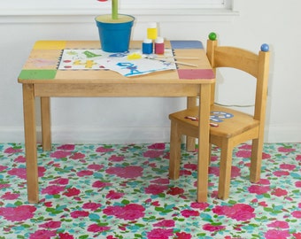 Splat Mat/Tablecloth "Sky Bougquet" - Laminated Cotton BPA  & PVC Free - Choose Your Size below!