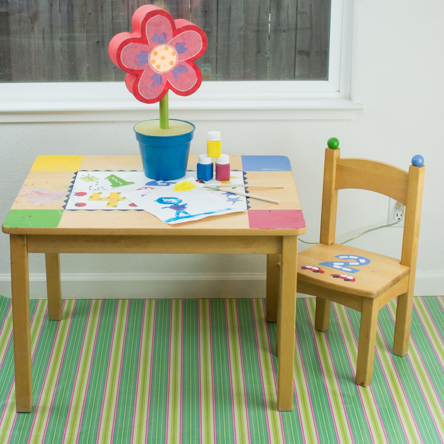 Splat Mat/Tablecloth "Turquoise Stripes" - Laminated Cotton BPA  & PVC Free - Choose Your Size below!