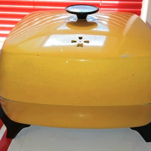 Vintage Harvest Gold Electric Skillet: West Bend Frying Pan with Tray