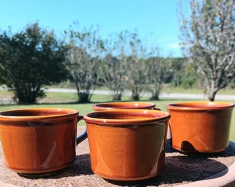 Vintage Brown Ceramic Coffee Mugs Set of 4