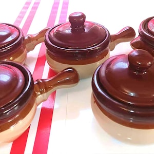 Stoneware Soup Bowl Set of Stoneware Soup Bowls with Handles - Vintage Onion Soup Bowl Set of Crock Bowls for Soup with Lids and Handles