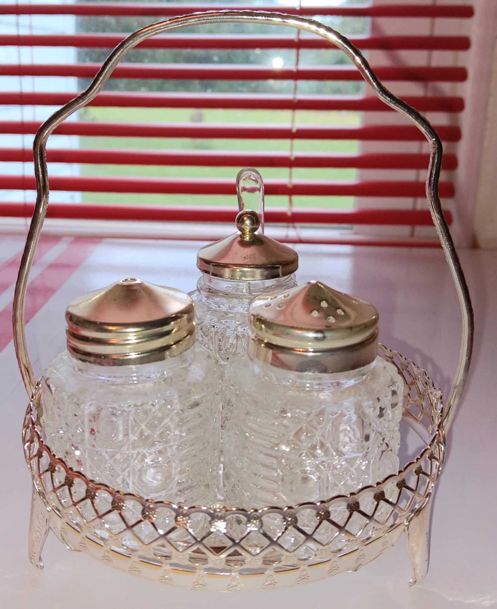 Vintage Silver Plated Condiment Set ' Vintage Cut Crystal