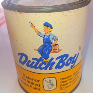 Lata de pintura vintage de Dutch Boy, lata de pintura para casa de Dutch Boy con pintura de Dutch Boy, lata de pintura vintage con cartel publicitario de pintura para lata de pintura
